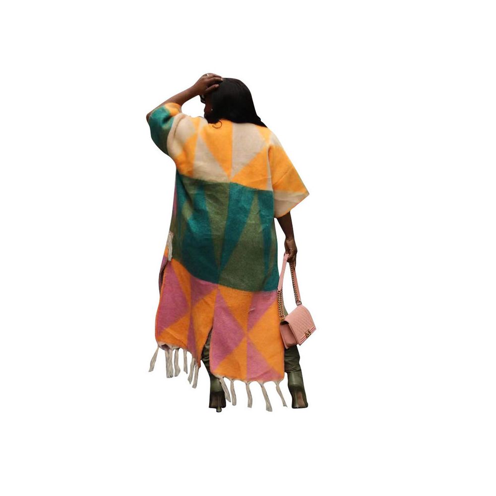 European and American women s casual color blocked tassel knit coat women s sweater knitting coat 2024 image 2