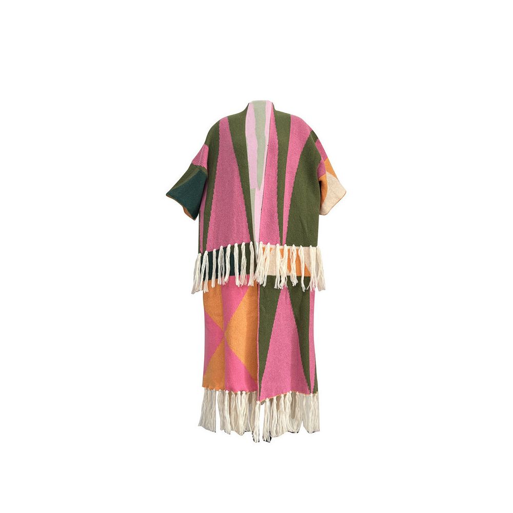 European and American women s casual color blocked tassel knit coat women s sweater knitting coat 2024 image 5