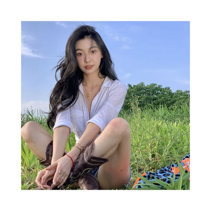 Yi Mengling s Pure Desire Style POLO Collar White Shirt Top 2024 Spring Summer New Collection Spicy Girl Open Umbilized T shirt Trendy image 4
