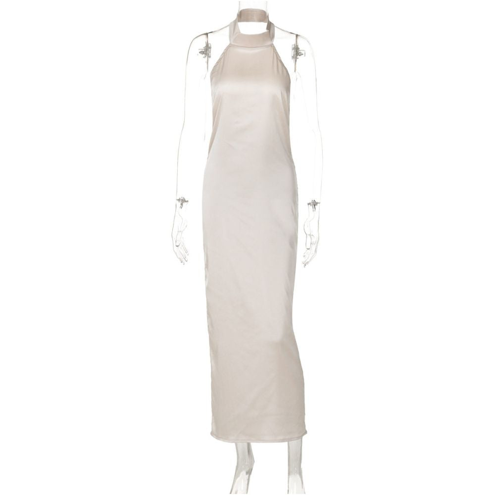 Sleeveless halter neck backless dress
