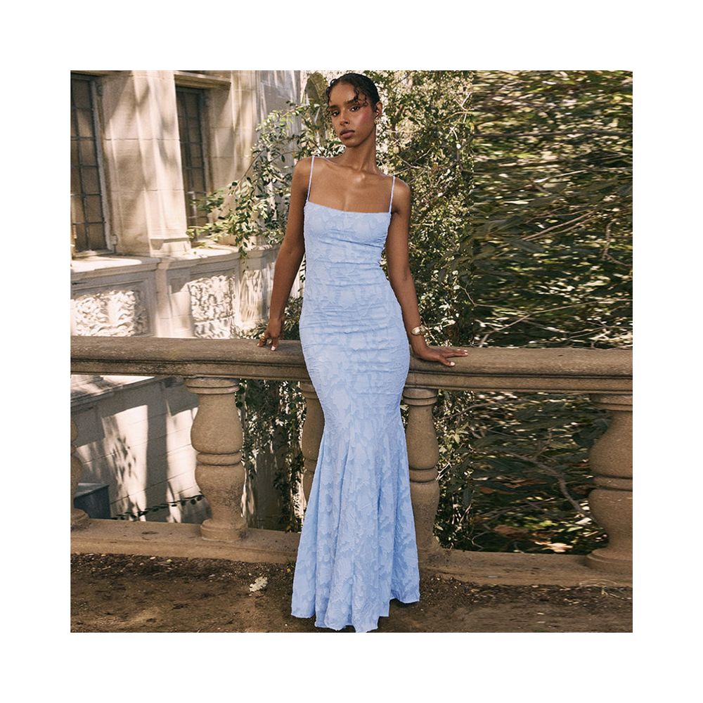 WEIRD PUSS French Style Super Immortal Romantic Tea Break Manor Mesh Lightweight Perspective Hook Flower Strap Dress