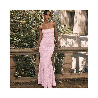 WEIRD PUSS French Style Super Immortal Romantic Tea Break Manor Mesh Lightweight Perspective Hook Flower Strap Dress