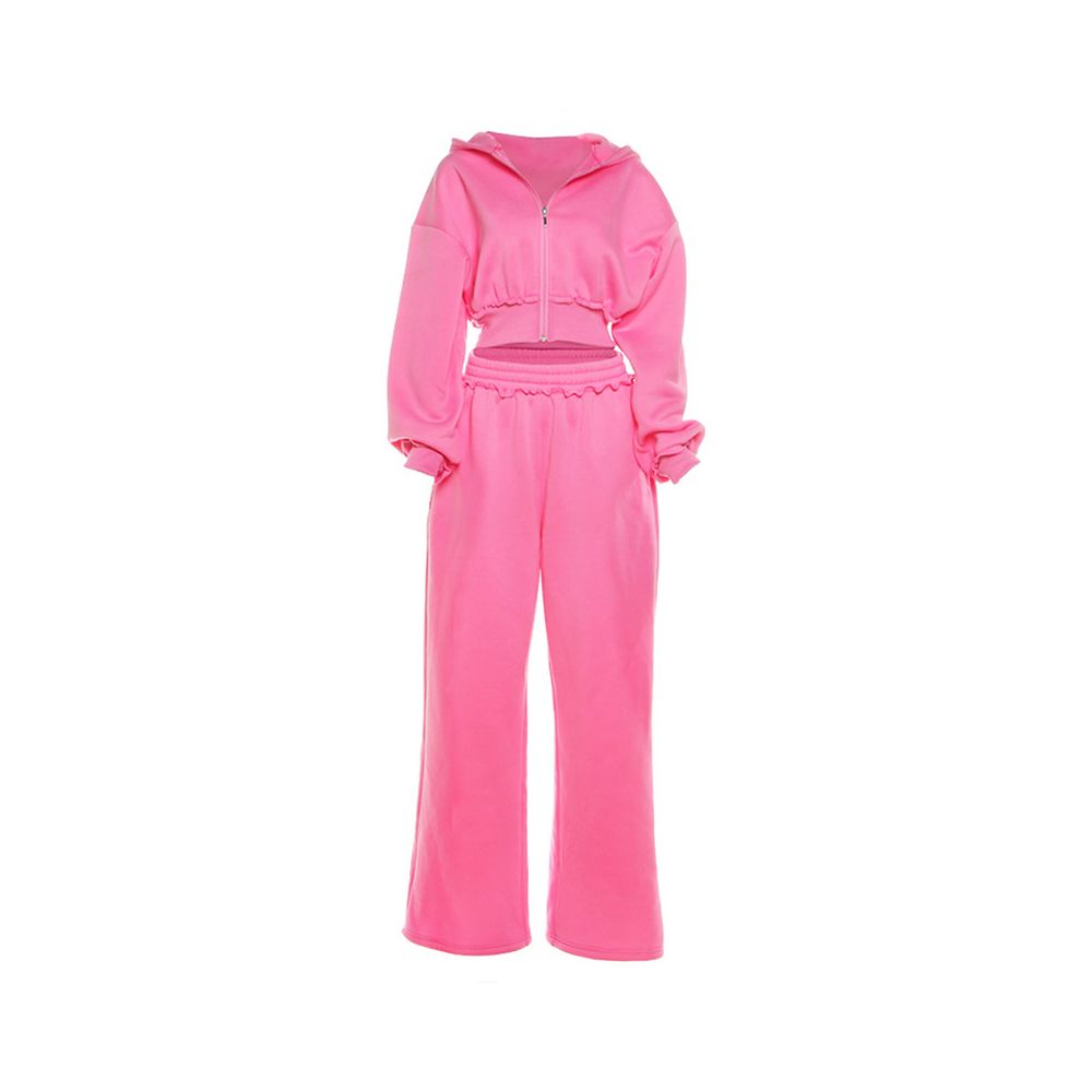 WEIRD PUSS American casual sports style hooded sweatshirt jacket women s high waist wide leg pants versatile set trendy