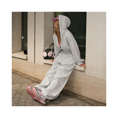 WEIRD PUSS American casual sports style hooded sweatshirt jacket women s high waist wide leg pants versatile set trendy
