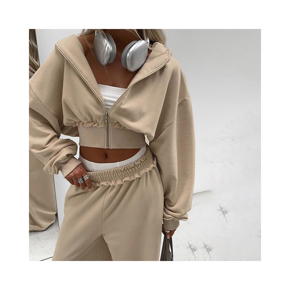WEIRD PUSS American casual sports style hooded sweatshirt jacket women s high waist wide leg pants versatile set trendy