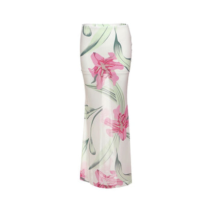 WEIRD PUSS Thai vacation style sunset atmosphere flower strapless top women s floral skirt set