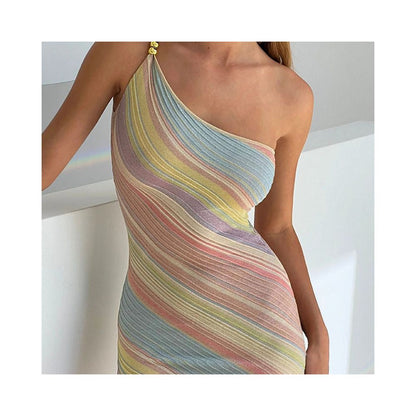 Wildgirl s new sexy sweet and spicy girl V neck backless camisole dress women s summer striped printed dress image 1