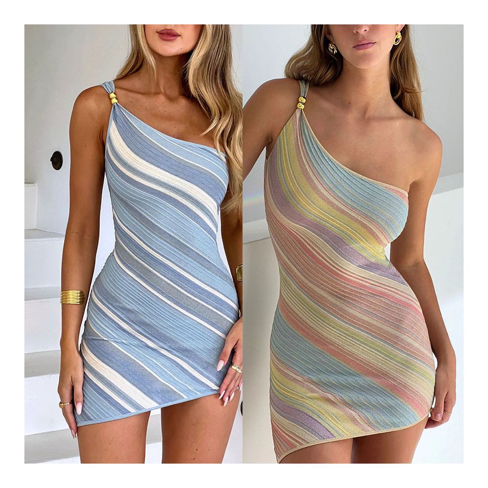 Wildgirl s new sexy sweet and spicy girl V neck backless camisole dress women s summer striped printed dress image 3