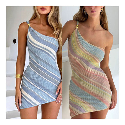 Wildgirl s new sexy sweet and spicy girl V neck backless camisole dress women s summer striped printed dress image 3