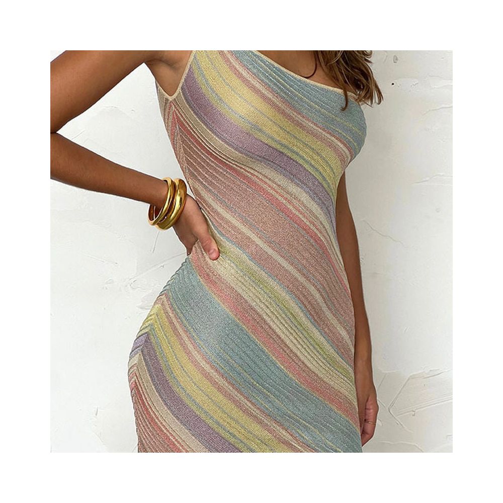 Wildgirl s new sexy sweet and spicy girl V neck backless camisole dress women s summer striped printed dress image 4