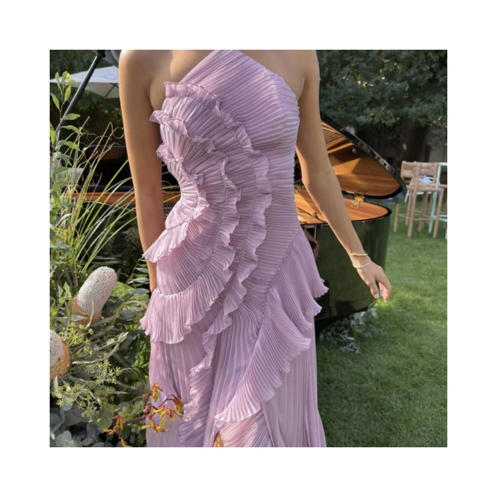 Wildgirl Spring Summer New Collection pleated ruffle edge hanging neck exposed back A list chiffon style elegant dress long skirt image 4