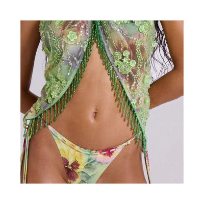 Wildgirl Spring Summer 3D Flower Bead Strap Hanging Neck Strap Butt Curtain Two Wear Bikini Skirt Swimsuit Set image 4