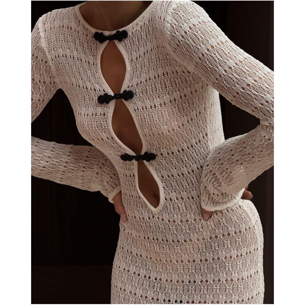Wildgirl hollowed out slit long skirt beach perspective cover shirt Bohemian long version floor length backless dress for women