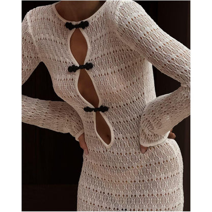 Wildgirl hollowed out slit long skirt beach perspective cover shirt Bohemian long version floor length backless dress for women