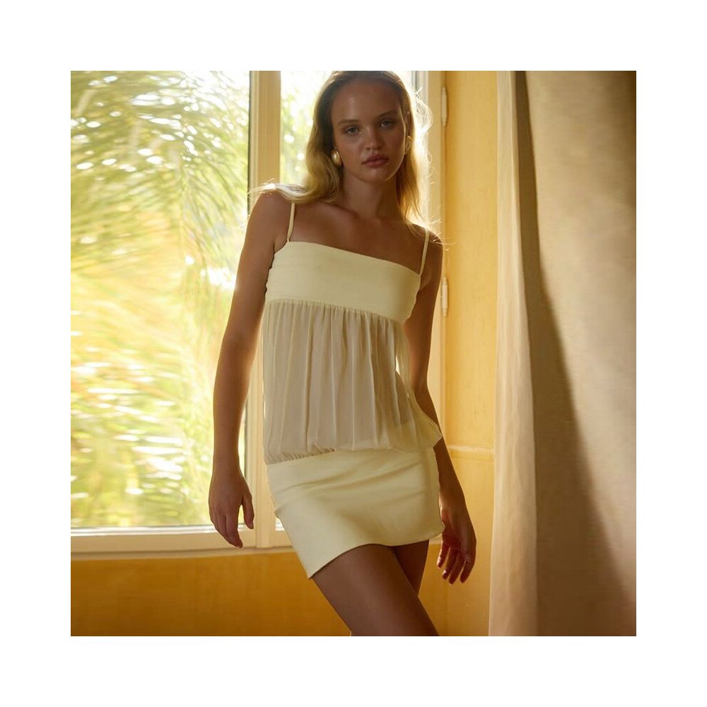 Wildgirl Hot Girl Women s Summer New Product Solid Color One Collar Sexy Mesh Perspective Strap Bag Hip Wrap Dress image 2