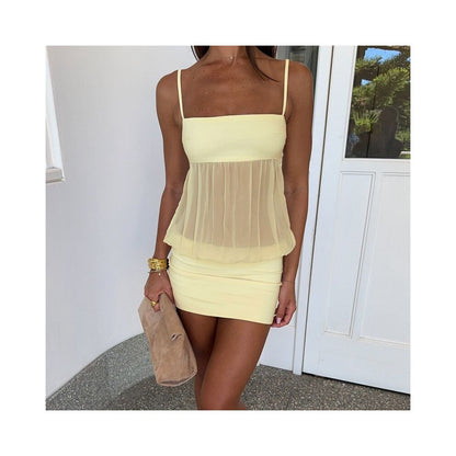 Wildgirl Hot Girl Women s Summer New Product Solid Color One Collar Sexy Mesh Perspective Strap Bag Hip Wrap Dress image 4