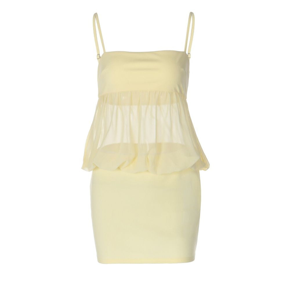 Wildgirl Hot Girl Women s Summer New Product Solid Color One Collar Sexy Mesh Perspective Strap Bag Hip Wrap Dress image 5