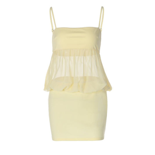 Wildgirl Hot Girl Women s Summer New Product Solid Color One Collar Sexy Mesh Perspective Strap Bag Hip Wrap Dress