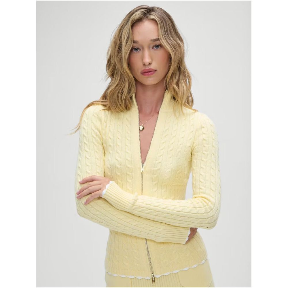 Wildgirl American Frabkies spicy girl tender yellow half high neck tight fitting slimming double zipper knitted cardigan for women image 1