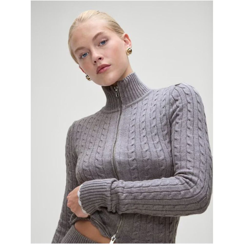 Wildgirl American Frabkies spicy girl tender yellow half high neck tight fitting slimming double zipper knitted cardigan for women image 4