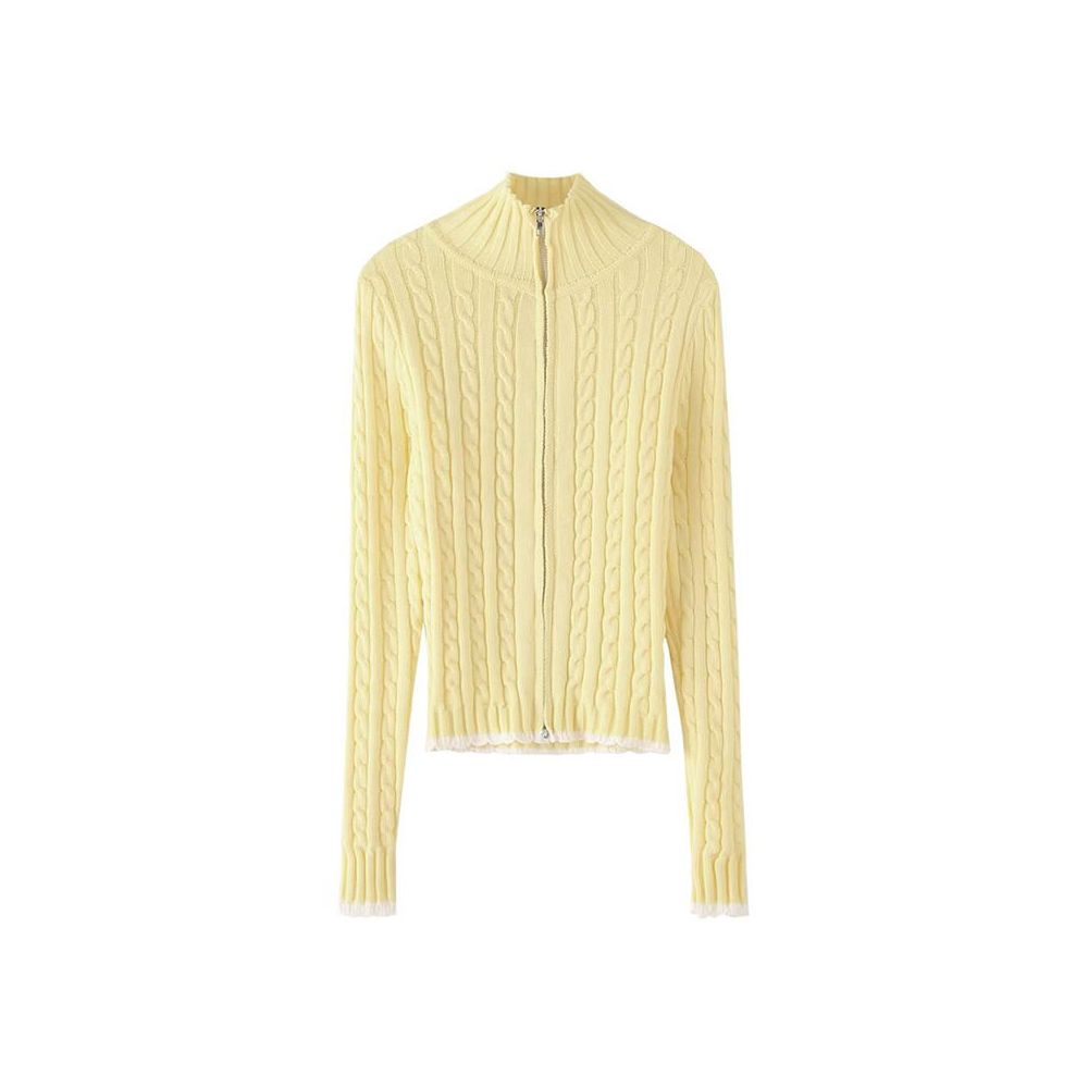 Wildgirl American Frabkies spicy girl tender yellow half high neck tight fitting slimming double zipper knitted cardigan for women