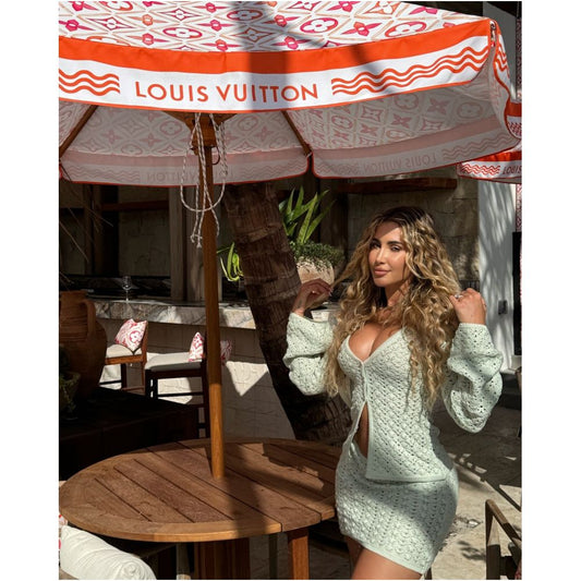 Wildgirl Beach Bohemian Contrast Perspective Hollow Short Sexy V neck Top Half body Knitted Set
