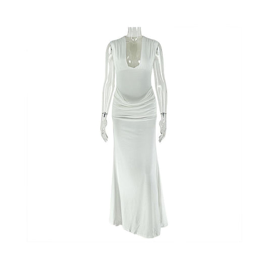 European and American style ins inspired cross border simple slim fitting women s street style pleated bodycon skirt sexy V neck sleeveless elegant dress