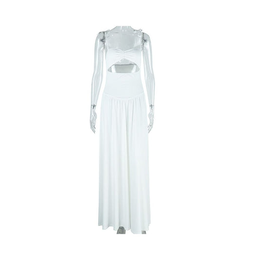 European and American style trendy solid color dress off shoulder sleeveless full skirt