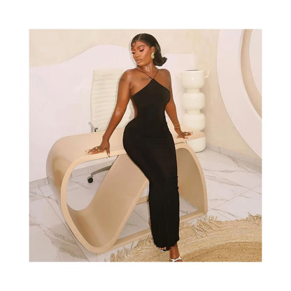 European and American style export solid color elegant women s dress low waist hip hugging skirt halter neck sleeveless backless long dress image 0