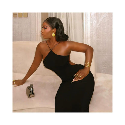European and American style export solid color elegant women s dress low waist hip hugging skirt halter neck sleeveless backless long dress image 2