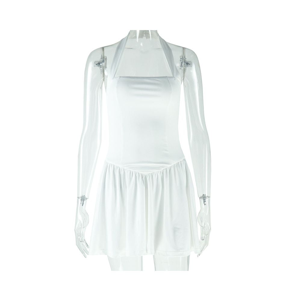 European and American style trendy and fashionable solid color dress sexy suspender neck sleeveless backless A line dress