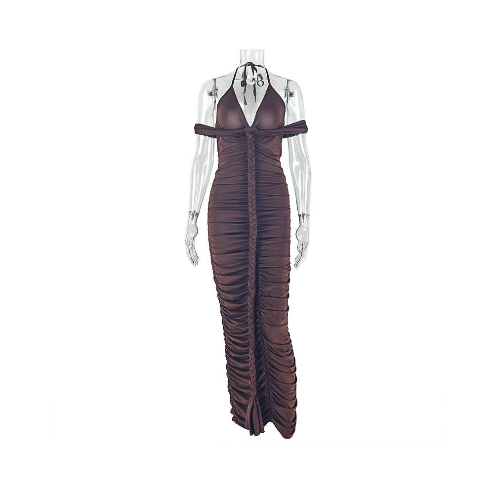 European and American style ins style foreign trade fashion women s clothing one piece solid color bodycon skirt halter neck V neck strapless long dress