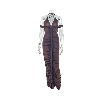European and American style ins style foreign trade fashion women s clothing one piece solid color bodycon skirt halter neck V neck strapless long dress