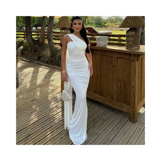European and American style ins style foreign trade women s clothing solid color halter neck dress sexy backless ribbon slit elegant long dress image 0