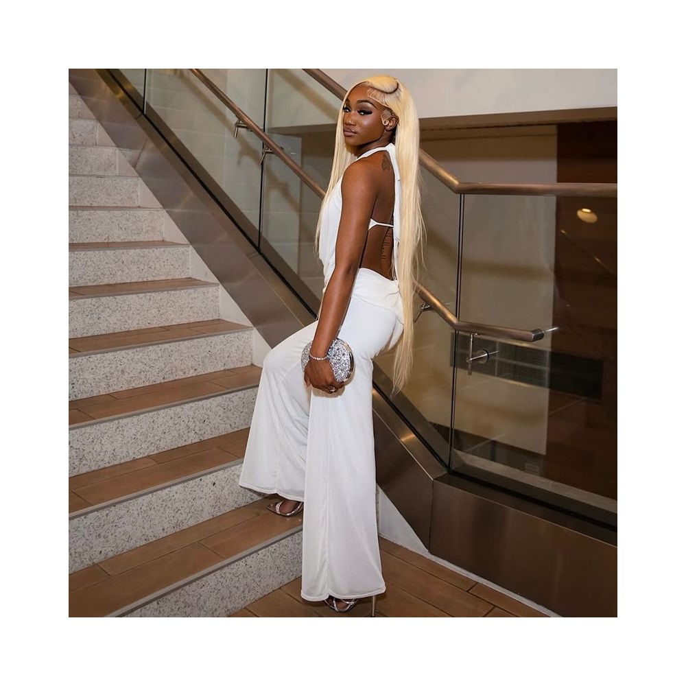 European and American style cross border casual loose women s clothing solid color halter neck backless pants set draped neck pleated comfortable two piece set trendy image 2