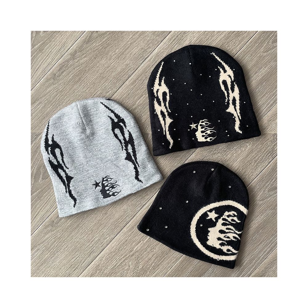 Hellstar Studios logo Sports Flame Beanie knitted casual yarn cold hat image 1