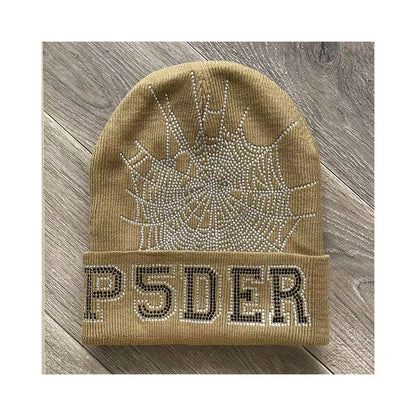 Sp5der worldwide 555555 unisex rhinestone knitted yarn cold hat