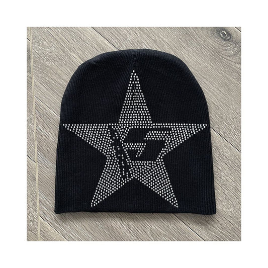 Sp5der rhinestone knitted yarn cold hat