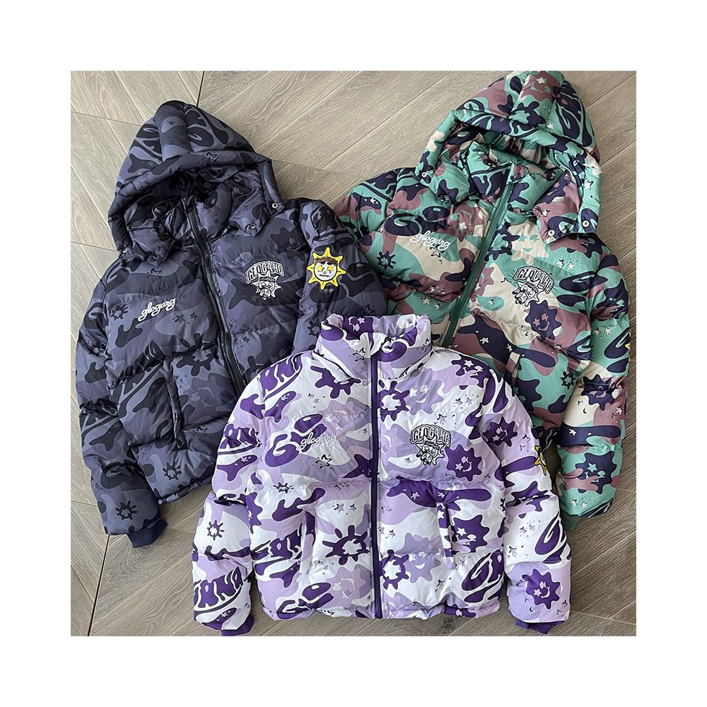 GLO GANG vest jacket embroidery craft camouflage jacket cotton coat jacket hat detachable image 0