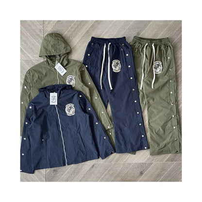 SAINT VANITY Embroidered Buckle Sports Style Casual Windbreaker Coat Pants Set image 2