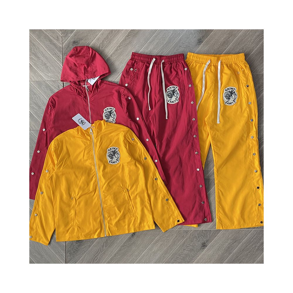 SAINT VANITY Embroidered Buckle Sports Style Casual Windbreaker Coat Pants Set image 3