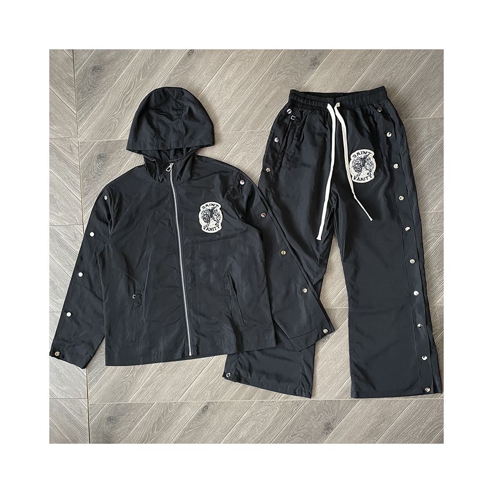 SAINT VANITY Embroidered Buckle Sports Style Casual Windbreaker Coat Pants Set image 4