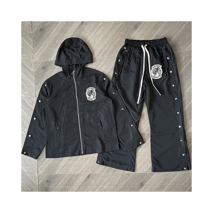 SAINT VANITY Embroidered Buckle Sports Style Casual Windbreaker Coat Pants Set image 4