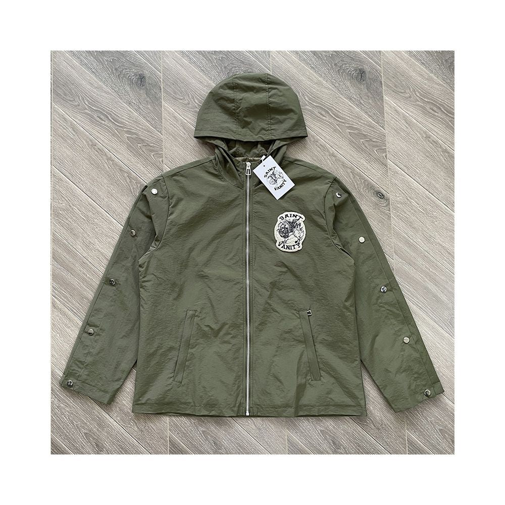 SAINT VANITY Embroidered Buckle Sports Style Casual Windbreaker Coat Pants Set