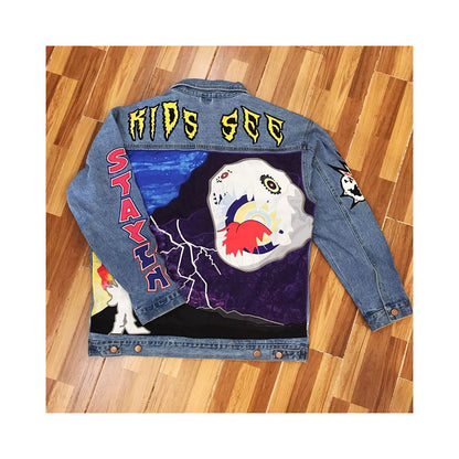 Kanye Kids See Ghosts Denim Jacket Heavy Crafted Embroidered Denim Jacket Coat image 1