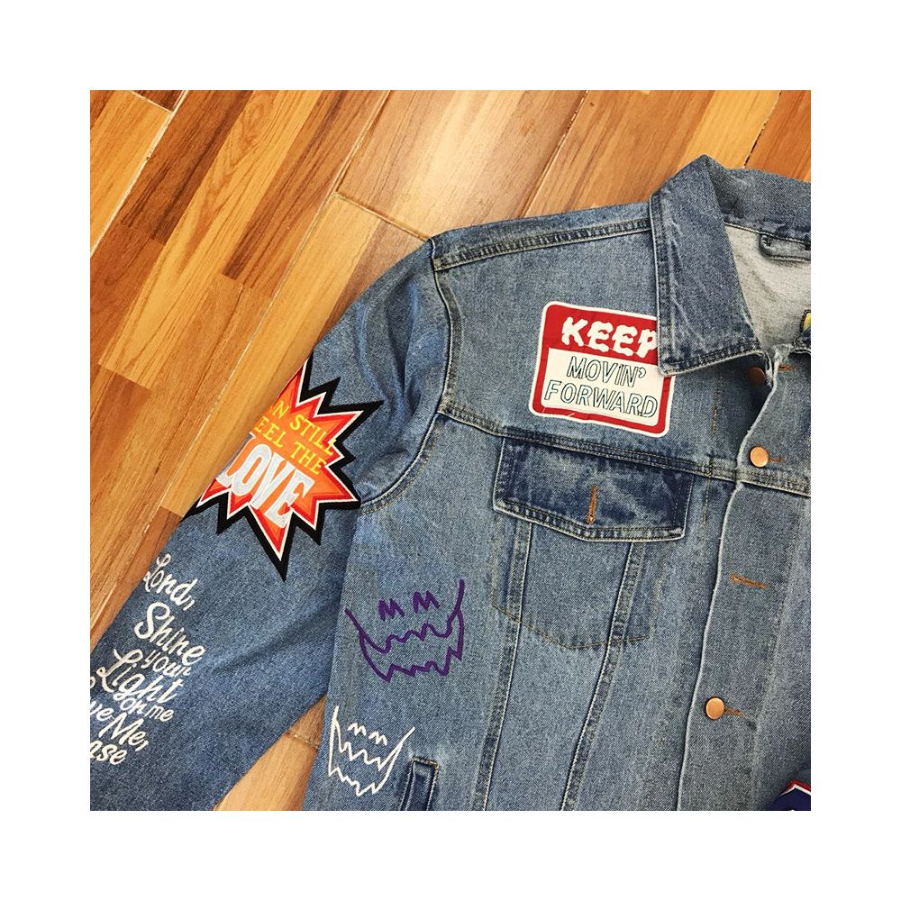 Kanye Kids See Ghosts Denim Jacket Heavy Crafted Embroidered Denim Jacket Coat image 2