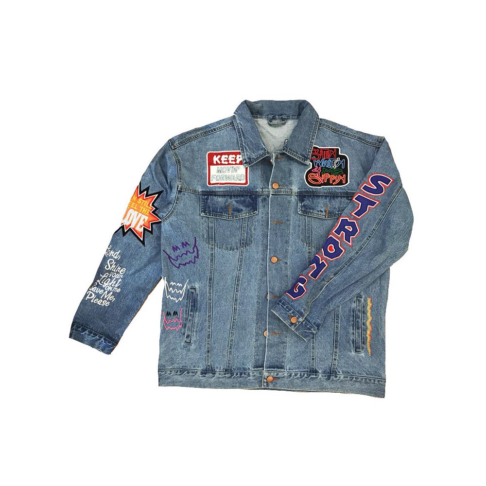 Kanye Kids See Ghosts Denim Jacket Heavy Crafted Embroidered Denim Jacket Coat image 4