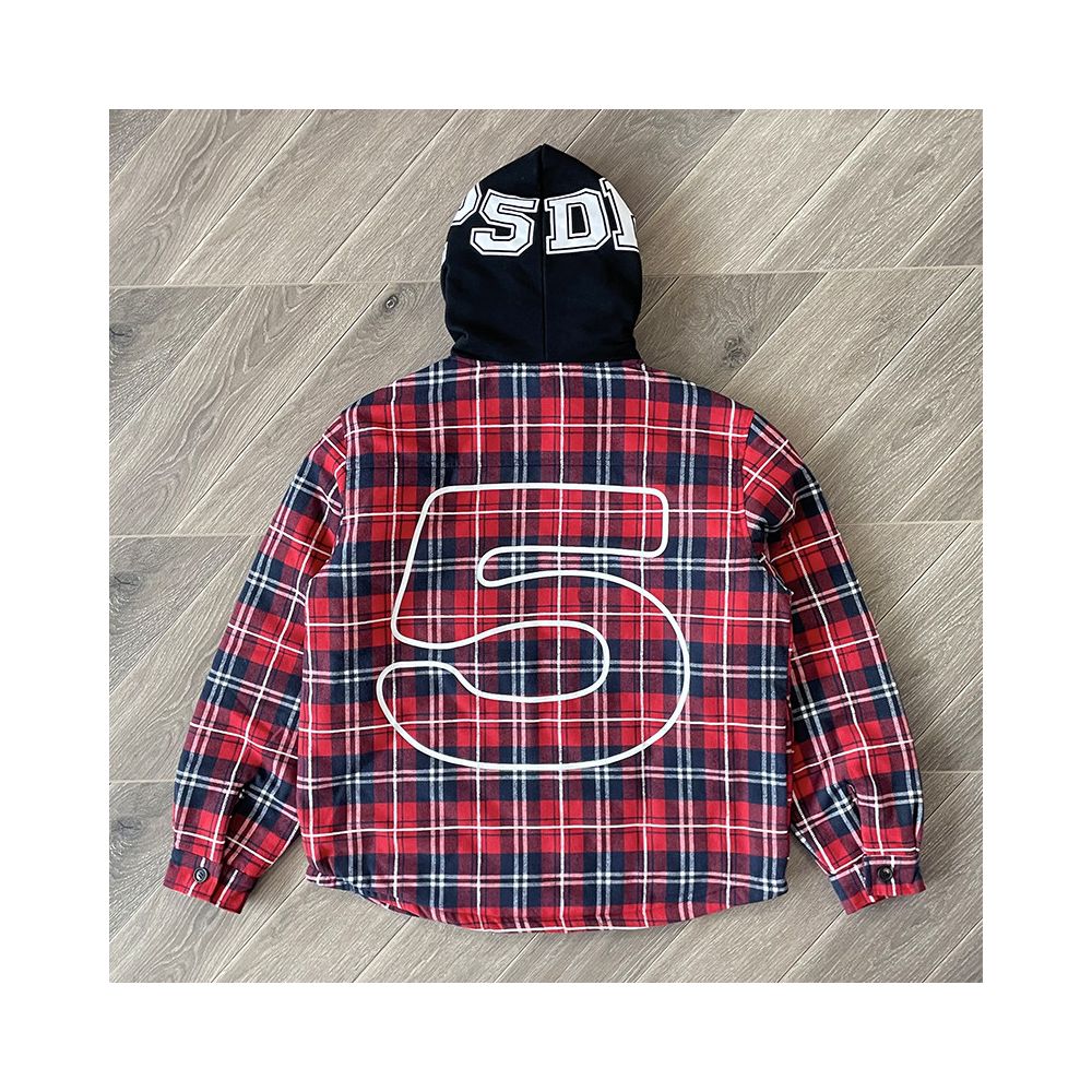 Sp5der Hooded Zip Flannel Shirt Jacket Checkered Hooded Jacket Coat image 4