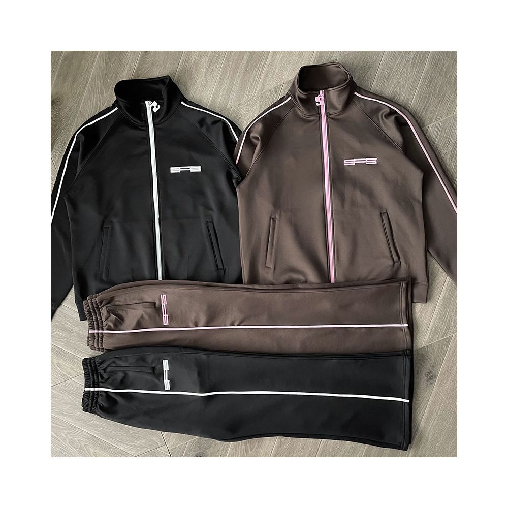 Sp5der Youth Embroidered Sports Jacket Dark Brown Half High Collar Zipper Jacket Black Long Sleeve Pants Sports Jacket image 1