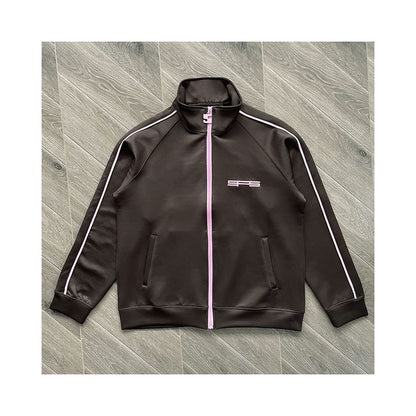 Sp5der Youth Embroidered Sports Jacket Dark Brown Half High Collar Zipper Jacket Black Long Sleeve Pants Sports Jacket image 3